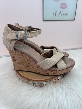 TOMS Sienna Cork Wedge Sandals worn 1x